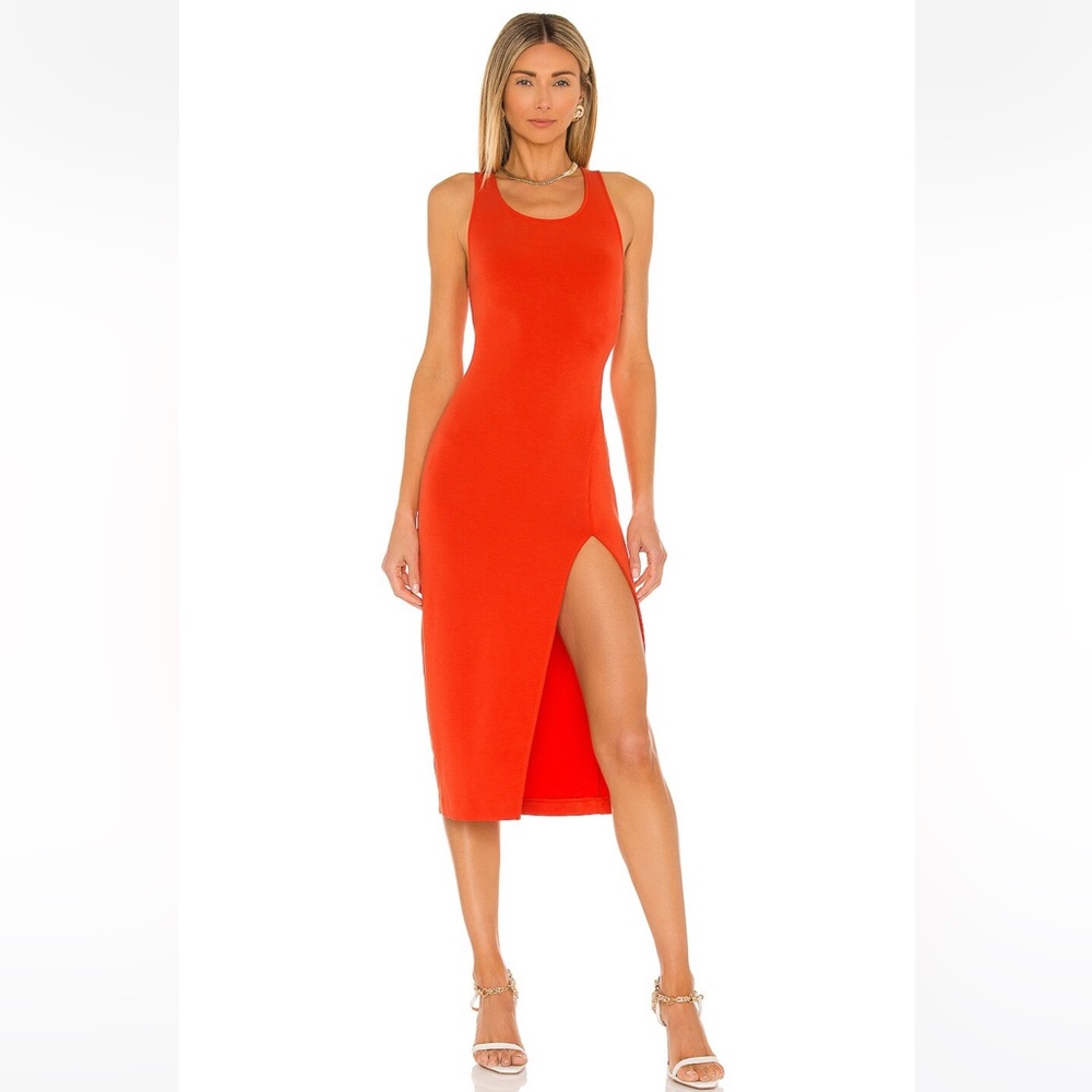 NBD Adilia Midi Dress in Red Orange